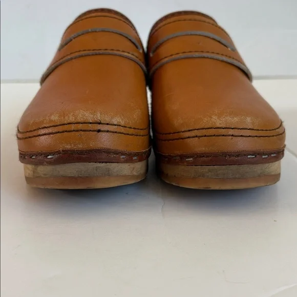 Vintage Lofsko genuine Swedish clogs wooden clog cognac colored leather size 35 - Picture 2 of 16